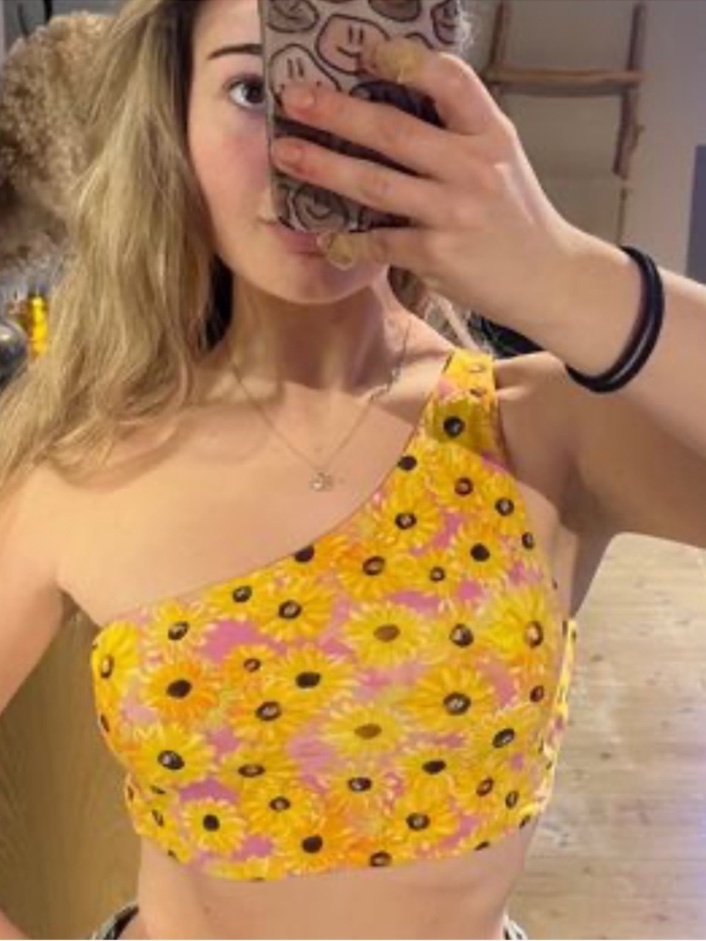 Zara Sunflower One Shoulder Crop Top NWT Small Yellow Pink Floral Summer
